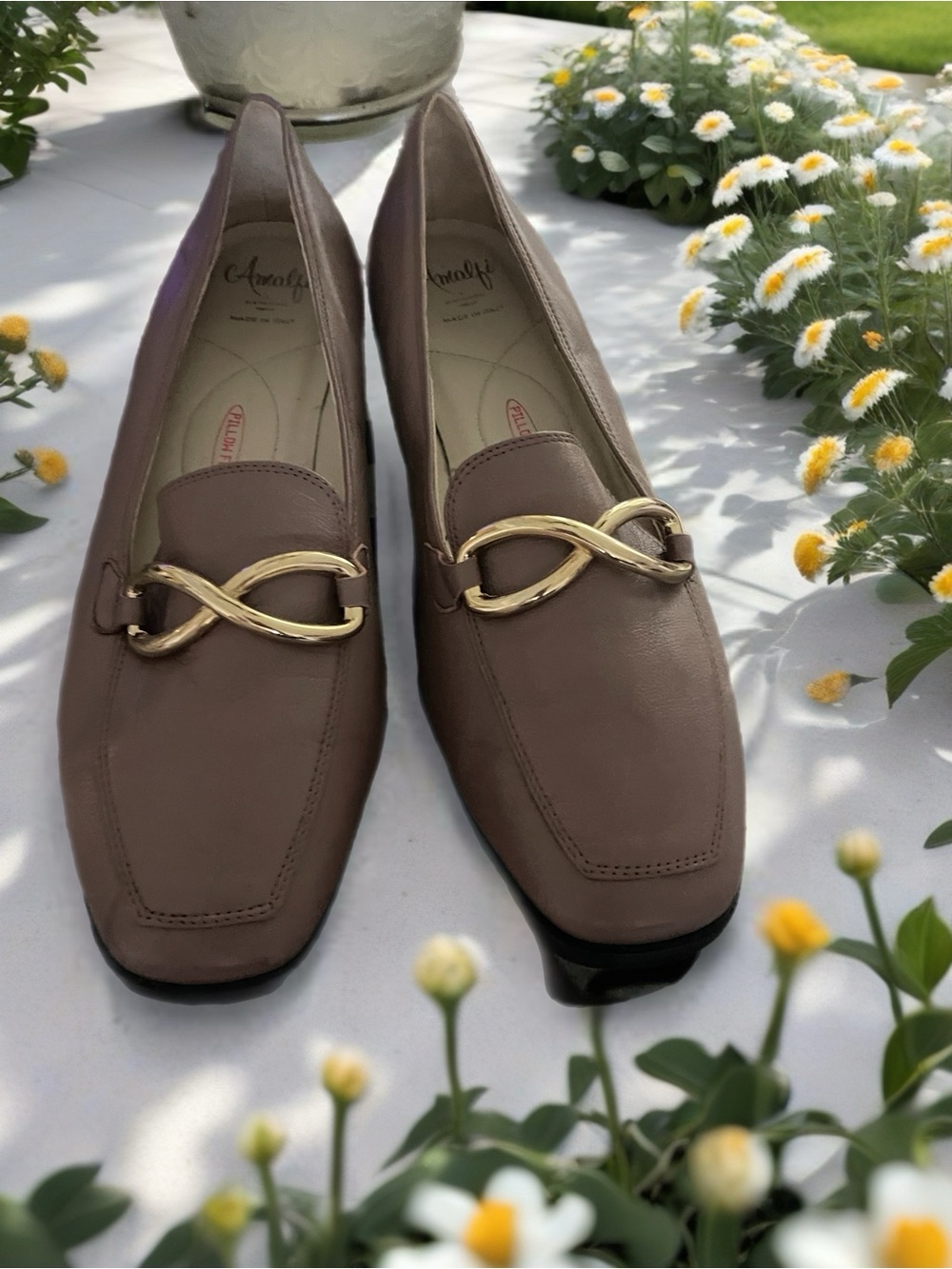 Amalfi Taupe Loafers with Gold Chain Accent
